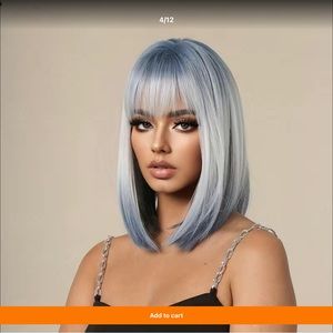 Shoulder length Silver and Beautiful Blue Highlights.